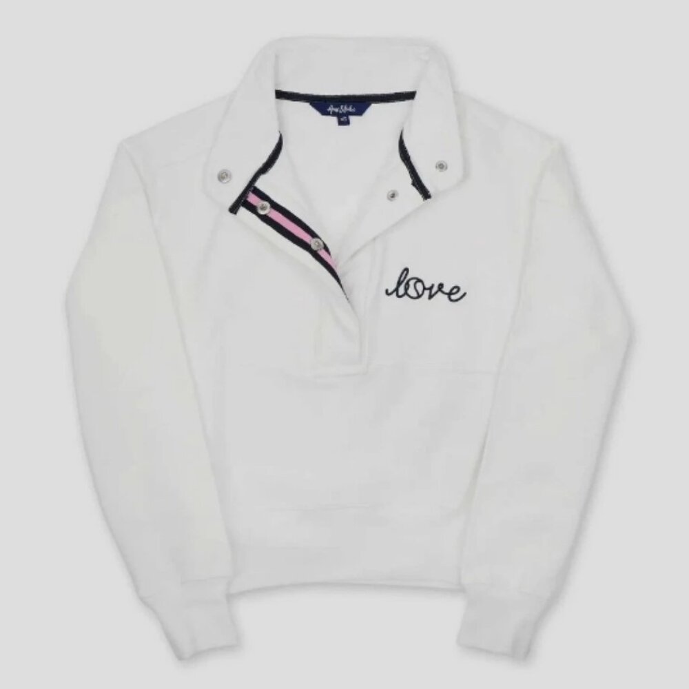 Ame & Lulu Tennis Warmup Pullover XL Long Sleeves Womens White NWT Love Stitched